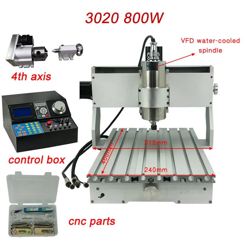 CNC 3020 800 Вт Гравировальный фрезерный станок для DIY рабочего дерева PCB металла 3 оси 4 оси мини фрезерный станок с ЧПУ параллельный порт Mach3 управления - Цвет: 4axis type