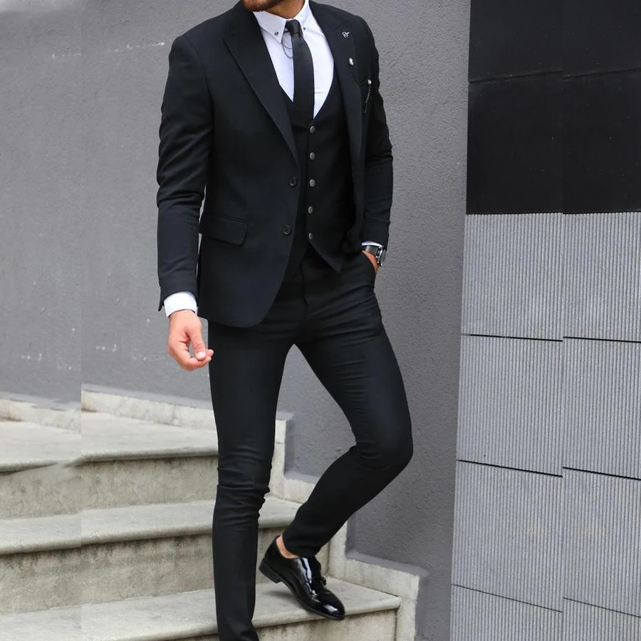 Mew прибытие 3 шт. черный мужской костюм с двумя пуговицами 2021 приталенная