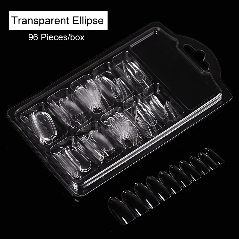 96 Pcs/Box Full Cover Fake Nail Artificial Press on Long Ballerina Clear/Natural/white False Coffin Nails Art Tips Manicure Tool | Красота и