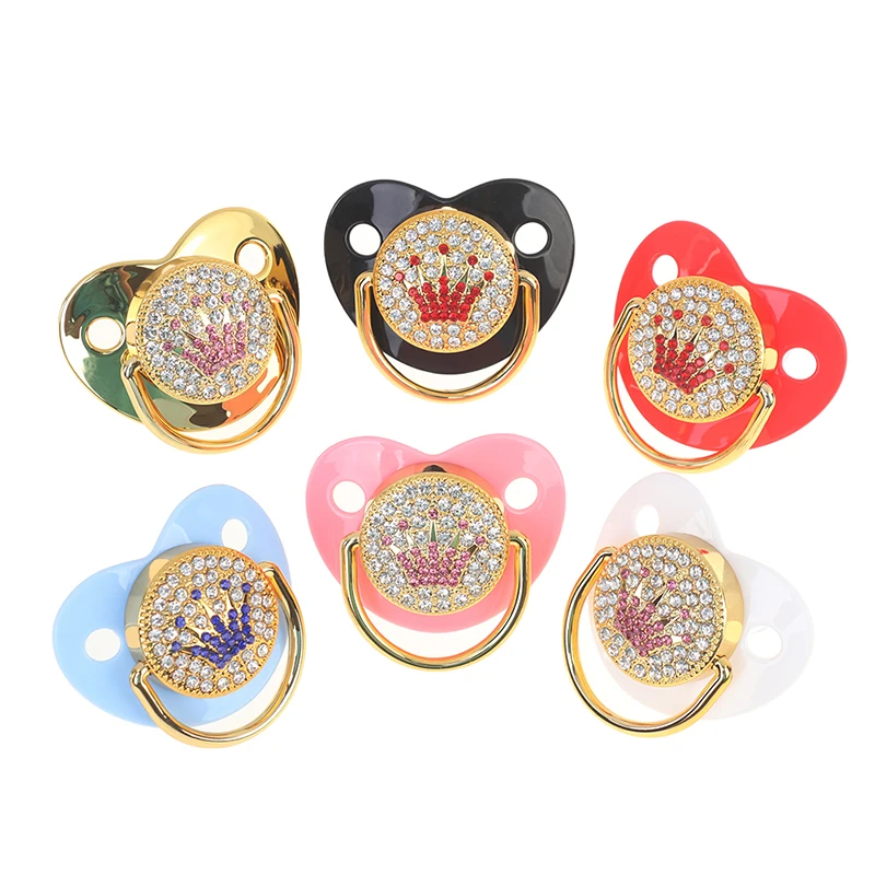 

1PC Baby Pacifier Newborn Crown Rhinestones Bling Gold Pacifier for Baby Dummy Infant Lollipop Chupeta