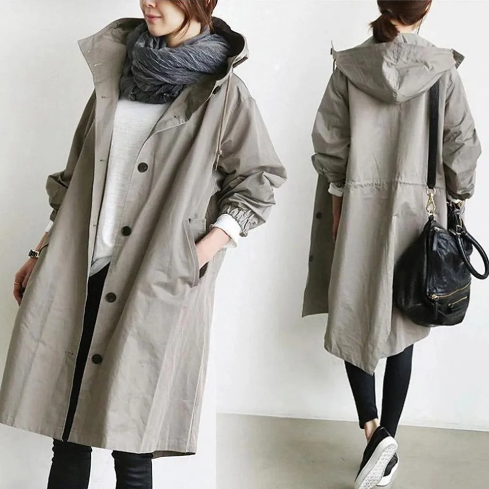 

Women Korean Plus Size Elegant Loose Casual Hooded Trench Coat Ladies Outdoor Warm Parkas Jacket Tops 2021 New