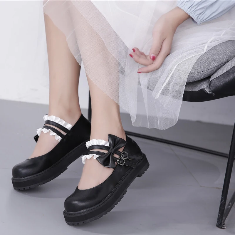 Черный Женская обувь в стиле Лолиты; коллекция года; сезон лето; harajuku; kawaii; обувь в Корейском стиле; модная Милая обувь для маскарада с бантом; женская обувь для косплея - Цвет: Черный