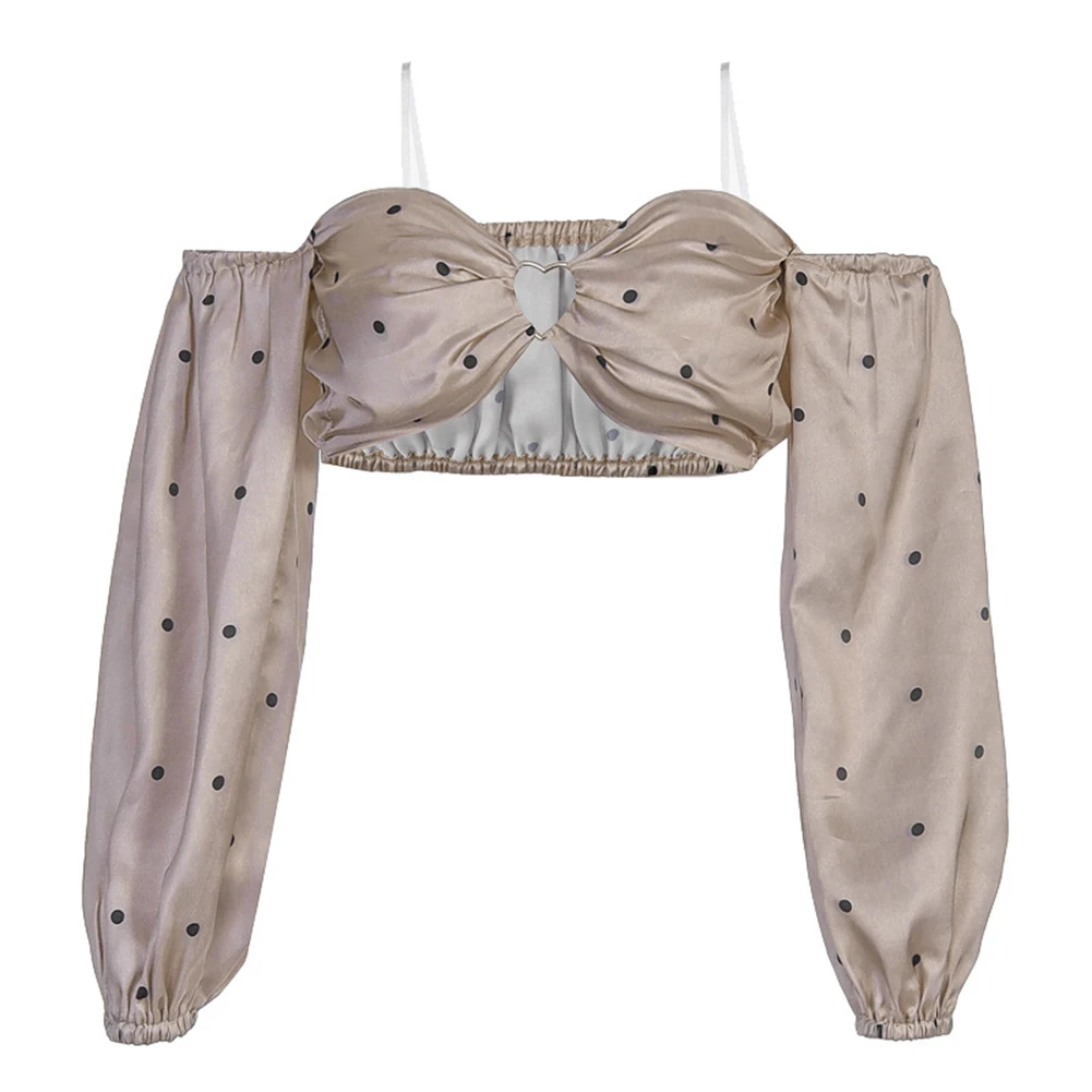 2020 Модная Летняя Сексуальная Блузка в горошек с открытыми плечами прозрачный