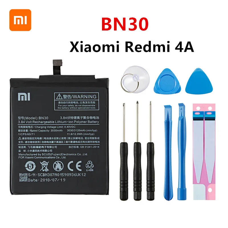 

XIAOMI Orginal BN30 3120mAh Battery For Xiaomi Redmi 4A Redmi4A BN30 High Quality Phone Replacement Batteries +Tools