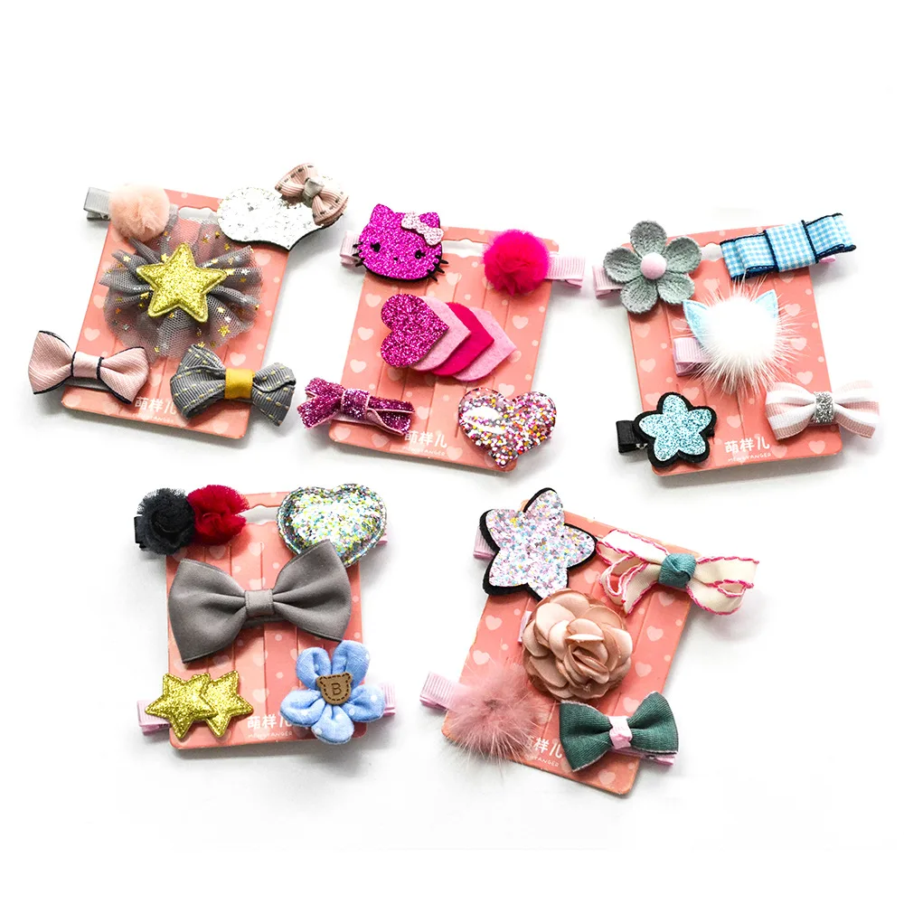 Children's hairpin set hair accessories 5PCS/SET baby flowers bow side clip girls crown all-inclusive cloth side clip