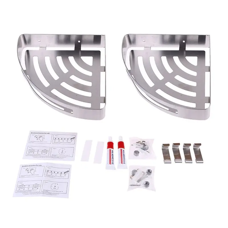 

T8NA 2pcs/set Stainless Steel Kitchen Wall Shelves Bathroom Corner Shelf Storage Rack
