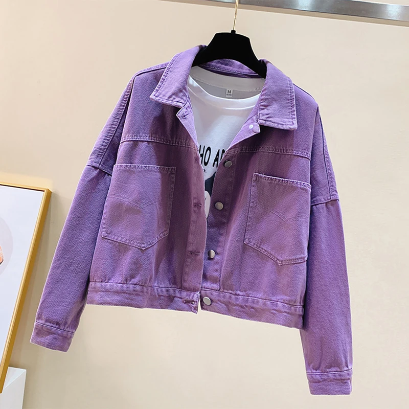 Женская джинсовая куртка свободная короткая Молодежная ярких цветов