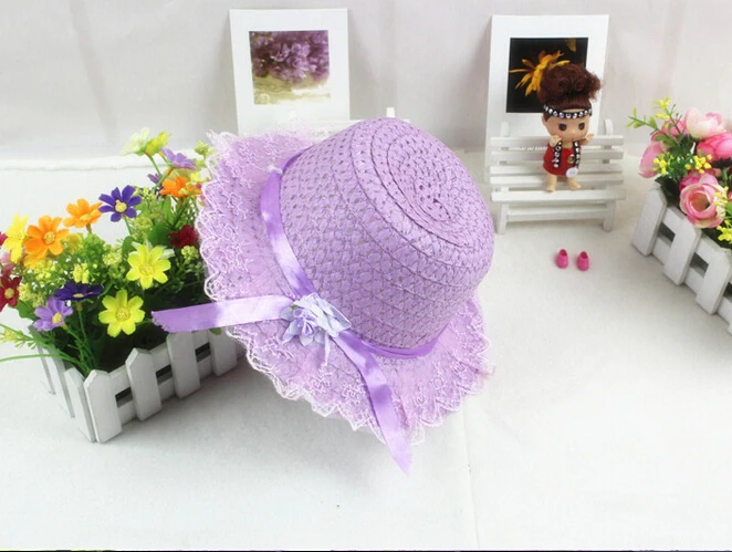 От 2 до 6 лет для маленьких девочек Летняя Пляжная соломенная шляпа с кружевным