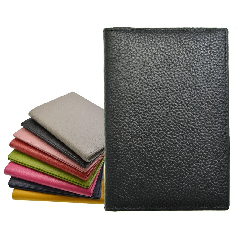 

Cowhide Leather Passport Holder Composite Real Skin Soft Candy Color Cover For The Passport Case with Flight Ticket Card Wallet