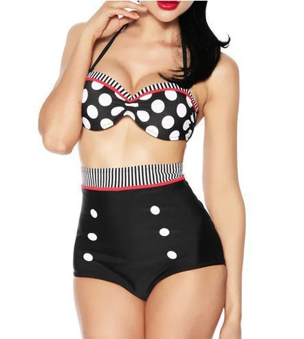 

New Swimwear Retro High Waist Bikini Polka Dot Swimsuit bathing suits monokini