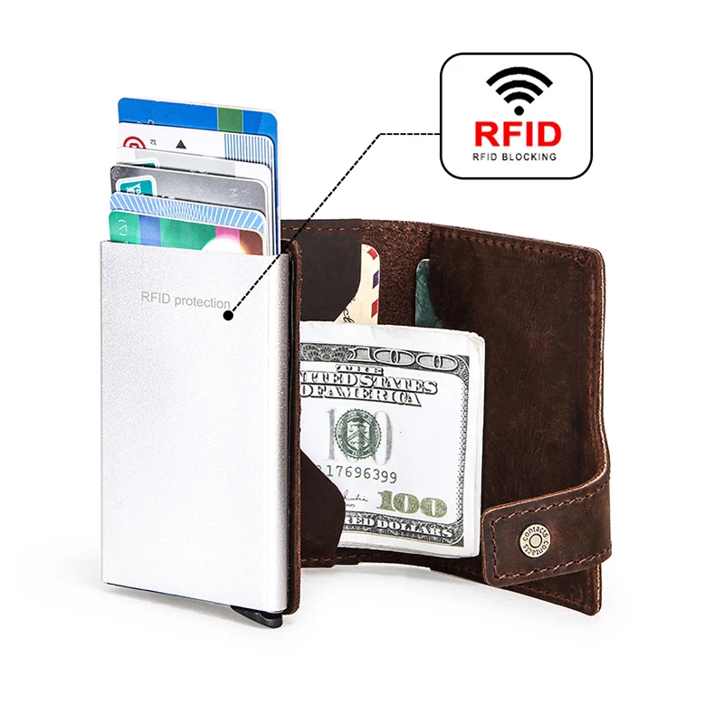 CONTACT'S Crazy Horse кожаный мужской кошелек RFID блокирующий держатель для кредитных