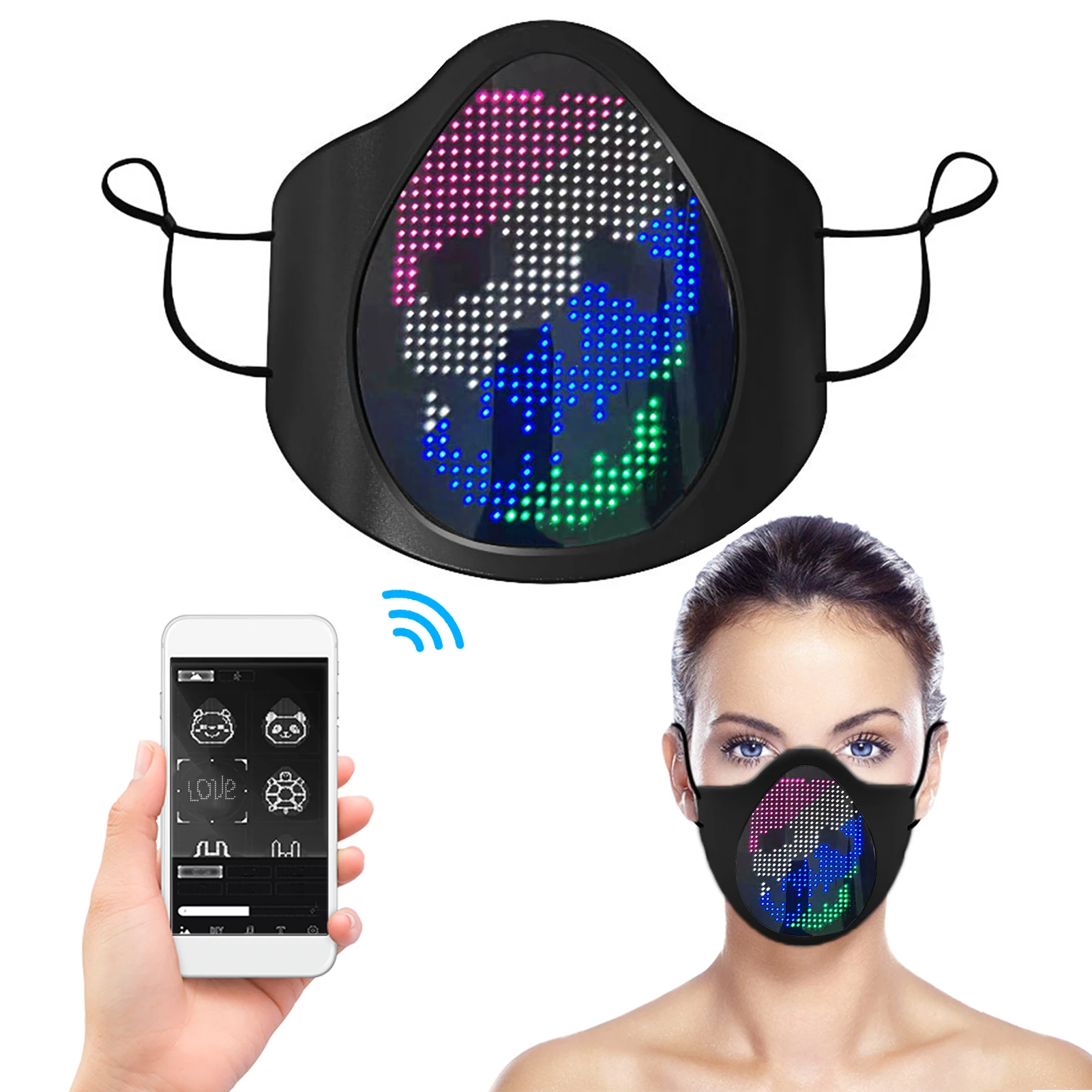 

Soft Comfortable Silicone LED Face Mask DIY Programmable Message Display Mask with BT Connection APP Control for Cosplay Party