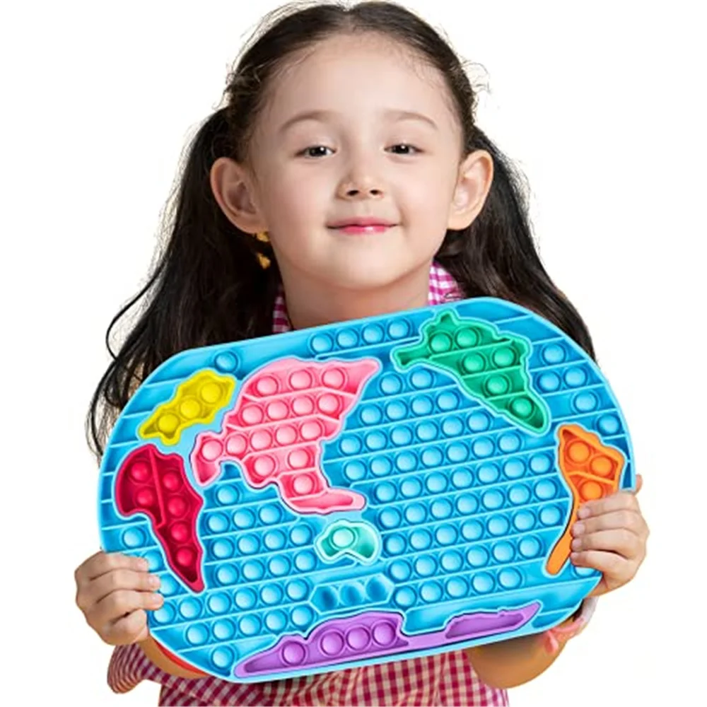 

Jumbo 30CM Silicon World Map Jigsaw Puzzle Push Pop Bubble Fidget Sensory Popper Toys Anxiety Stress Reliever Learning Materials