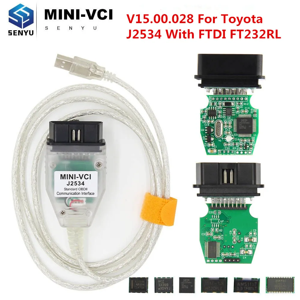 MINI VCI J2534 для TOYOTA Tis Techstream V15.00.028 FTDI FT232RL/RQ MINIVCI OBD OBD2 автомобильный диагностический