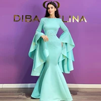 cyan elegant exquisite evening dress sequins crystals mermaid dress floor length saudi arabia prom dress photography plus size