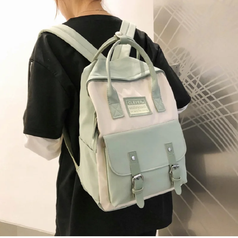 

Korean Style Nylon Contrast Backpack Fashion Belt Decoration Portable Backpack Backpacks for Women of Original Brands Luggage