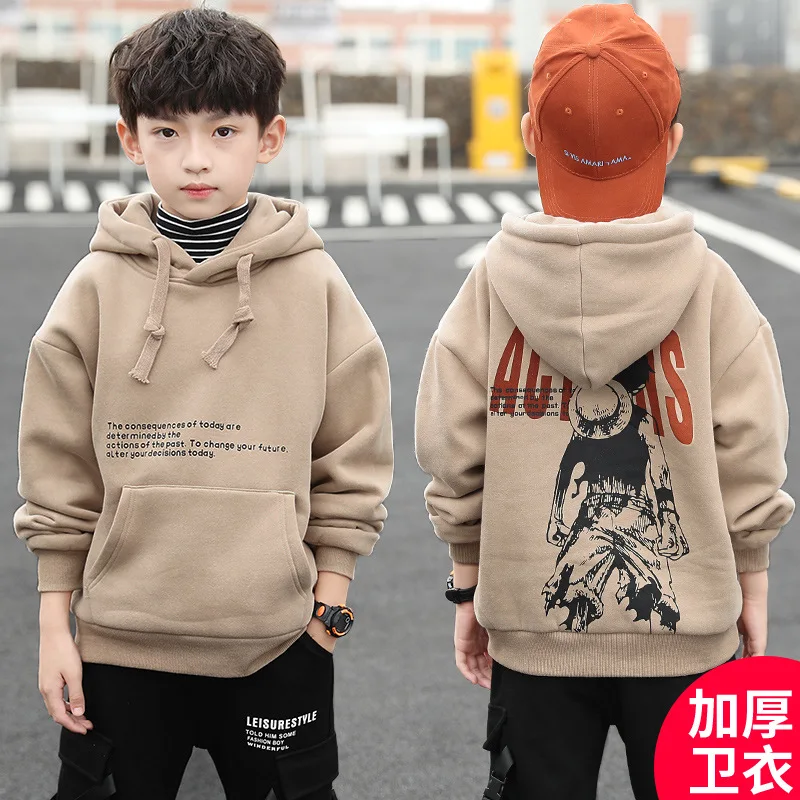 

Boys Sport Children's Clothing Autumn Sweater Teen Korean Version Winter Thick Tops for 4-16 Years Old Kids Coat Hooded Jacket