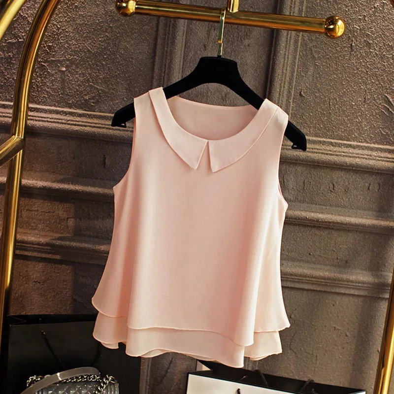 

Oversized Blouse Shirt Women 2019 Female Solid Color Double Layer Chiffon Casual Sleeveless Shirts Top Plus Size Clothing