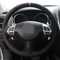 black genuine leather car steering wheel cover for mitsubishi lancer x 10 pajero sport outlander asx colt citroen c crosser