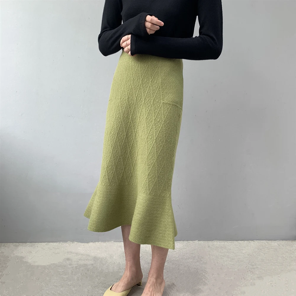 2019 высокая талия винтажная облегающая Вязанная для женщин зимняя длинная юбка