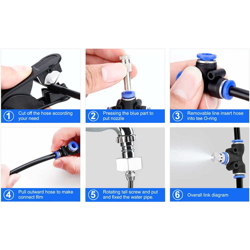 

10-20m Water Misting Cooling Set Mist Sprinkler Nozzle Hose Watering Kit Outdoor Garden Greenhouse Park Plants Spray Hose