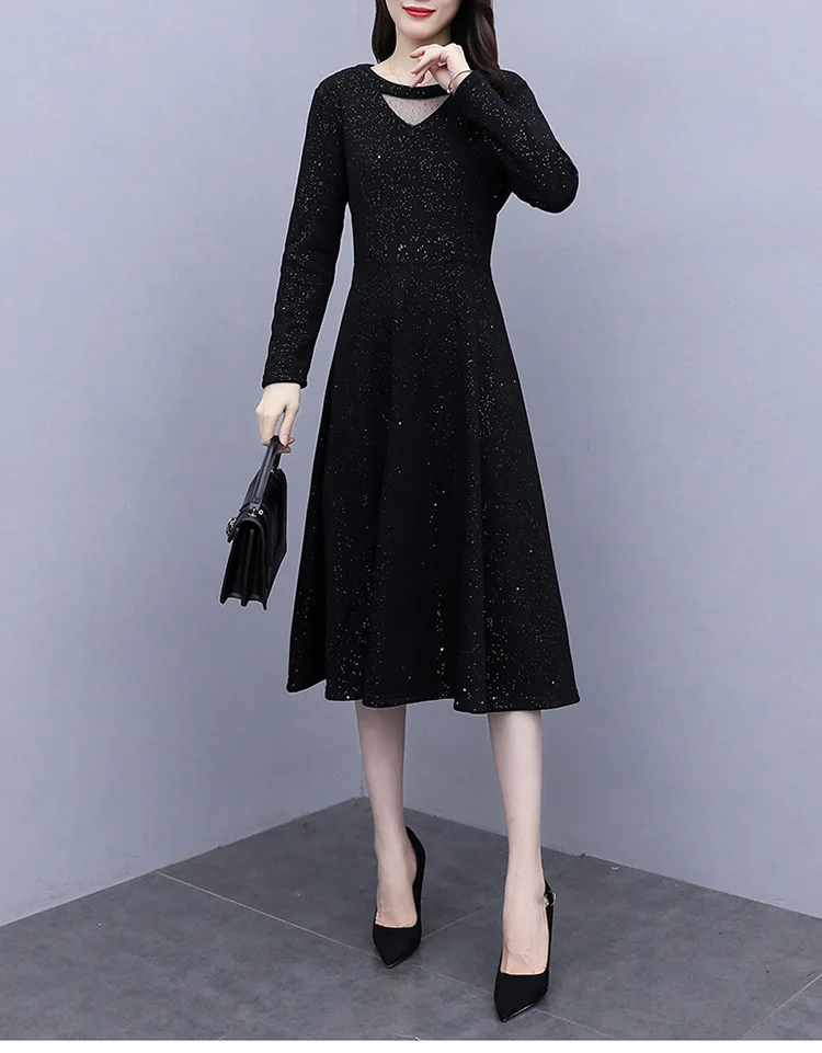 

2020 Plus Size Women's Clothing Plus Velvet Thickening Warm Long-sleeved Fashion High-waist Slim-fitting Belly Bottoming Dress