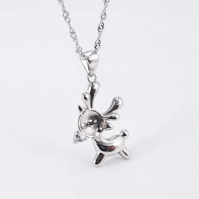 

TN2114 Pearl Pendant women 925 silver creative deer Necklace simple clavicle chain