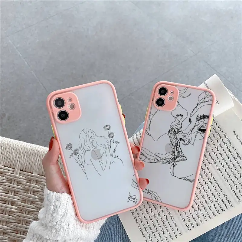 

Kiss More Often Line Drawing Abstract Phone Case Matte Transparent for iPhone 7 8 11 12 s mini pro X XS XR MAX Plus cover funda