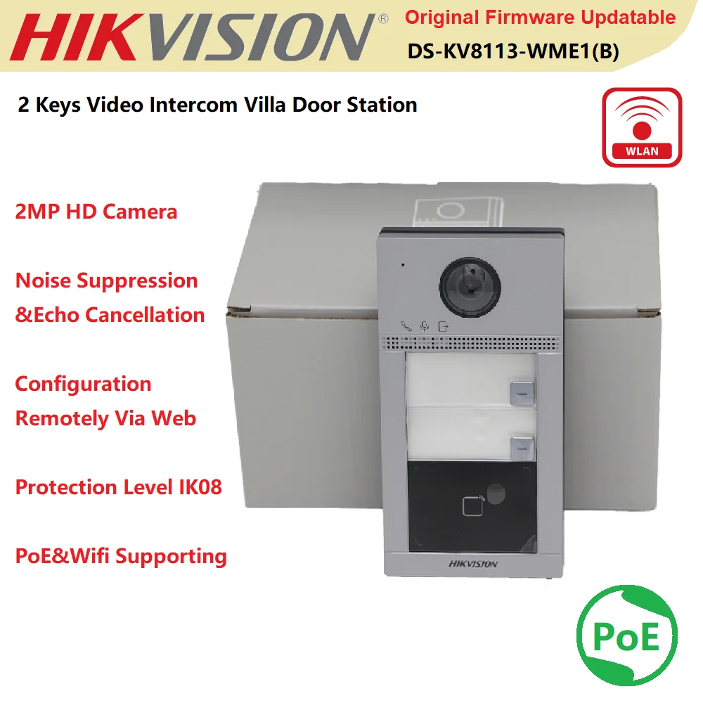 

Hikvision Video Intercom Door Bell DS-KV8213-WME1(B) Wireless Card Read PoE Power Villa Outdoor Phone Station 3 Indicators