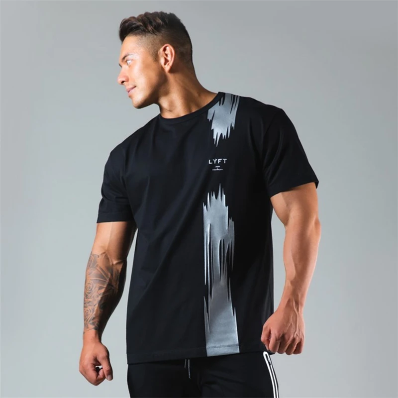 

Summer New Print Mens Brand Fitness T-shirt Clothing Gyms Slim Cotton T-shirt Fitness Tees Tops Homme Gyms T Shirt Men Tees Tops