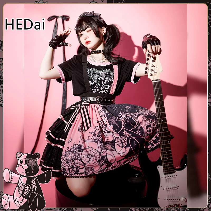 

HEDai Blackberry Bear Original Design Lolita Sweet And Cool Hot Girl Lolita Dress Short OP Cosplay Costume