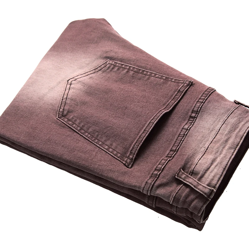 

Hot Cross Border Supply Men's Slim Fit Elastic Simple Jeans Coffee Color Men's Jeans Amazon