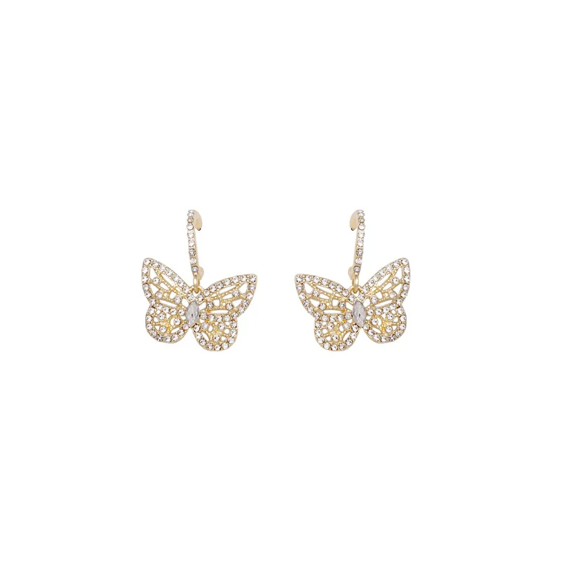 

New Luxury Butterfly Temperament Fairy Drop Earrings for Women Girls Rhinestone Shiny Pendant Earring Party Wedding Jewely Gifts