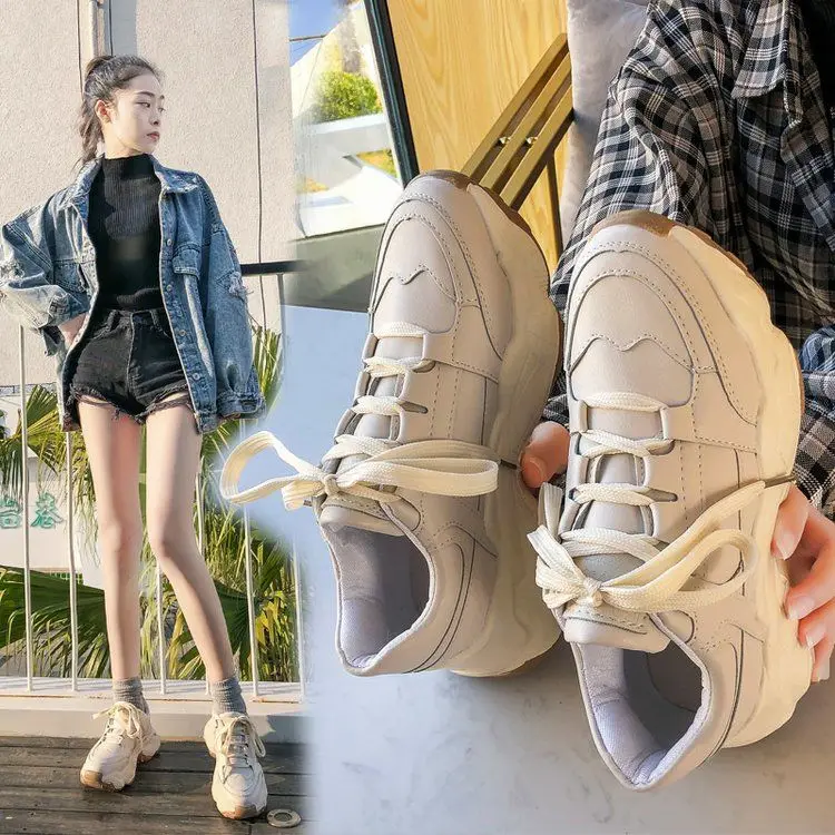 

2020 Spring White Sneakers Chunky Woman Fashion Platform Sport Basket Female Dad Shoes Women Lace Up Casual Shoes New