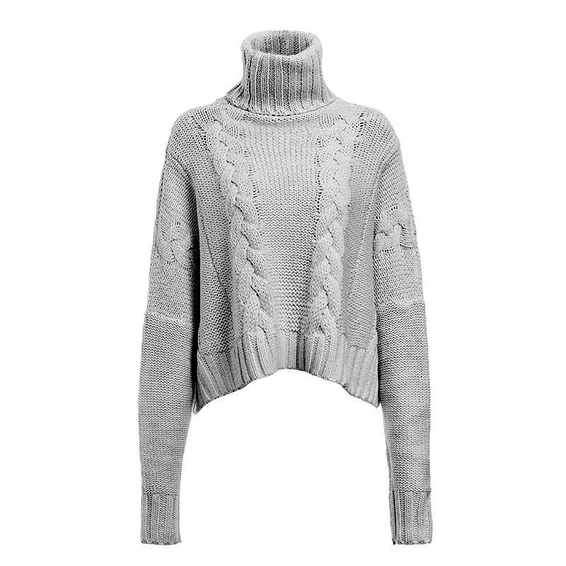 

Fall 2020 Women Long Sleeve Turtleneck Pullover Knitted Sweater White Khaki Gray Jersey Jumper Oversized Sweater Batwing