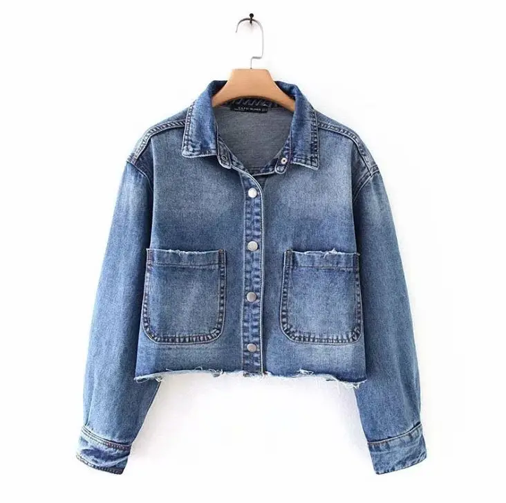 

Новая джинсовая куртка HCBLESS 2019 Осенняя Женская свободная короткая джинсовая куртка с большими карманами и отложным воротником