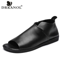 drkanol 2021 luxury women genuine leather sandals summer slip on flat gladiator sandals women handmade retro open toe shoes