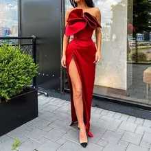 Vestidos De Noche largos De sirena sin tirantes, rojo, Irregular, satén, con abertura lateral alta, sin mangas, para Fiesta De graduación, Vestidos De Fiesta personalizados (2)