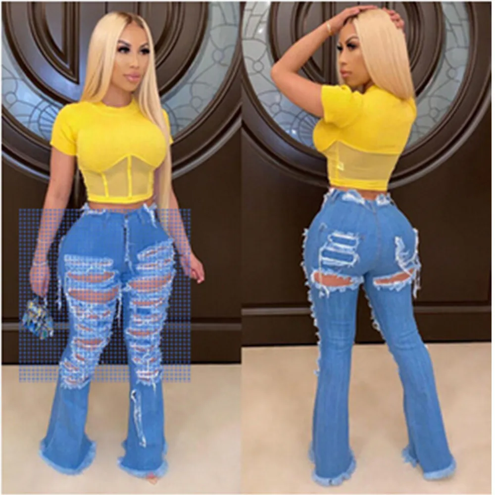 Бесплатная доставка 2020 Модные женские рваные джинсы с высокой талией