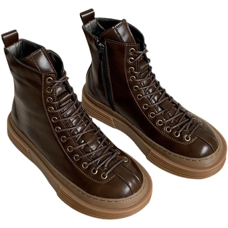 

Женские ботинки, Новинка осени 2021, модная однотонная женская зимняя обувь в британском стиле, высококачественные Повседневные Плюшевые бот...