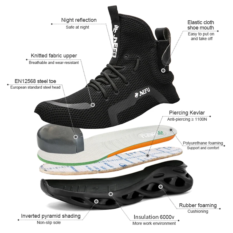 Высокие рабочие защитные ботинки со стальным носком и защитой от ударов пирсинга