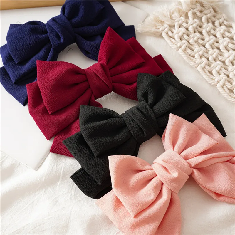 

High Quality 3 Level Big Large Hair Bow Barrettes Hairgrips Solid Color Hairpins For Women Ponytail Hair Clips Hair Accessories