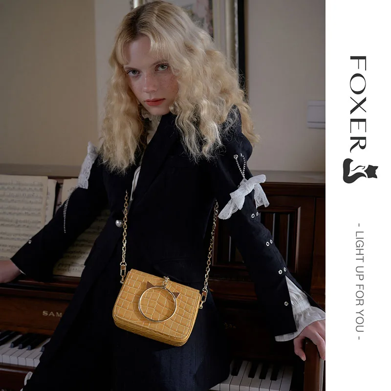 foxer split leather women crossbody bag fashion luxury girls small messenger bag female shoulder purse crocodile pattern bags free global shipping