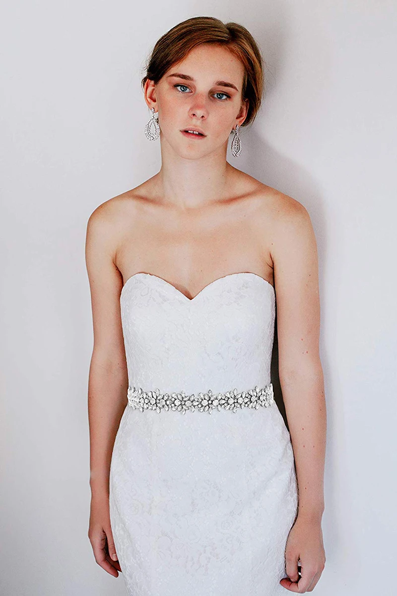 Свадебный пояс со стразами и аппликацией свадебный винтажный с атласной лентой