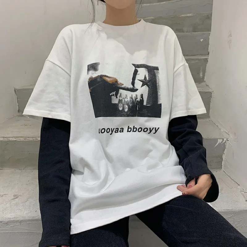 Женская футболка в стиле Харадзюку простая модная свободная мягкая уличная