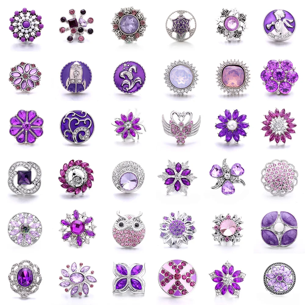 

5 шт./лот новые ювелирные изделия с застежкой 18 мм кнопки смешанные кристаллы стразы фиолетовые металлические застежки для браслета