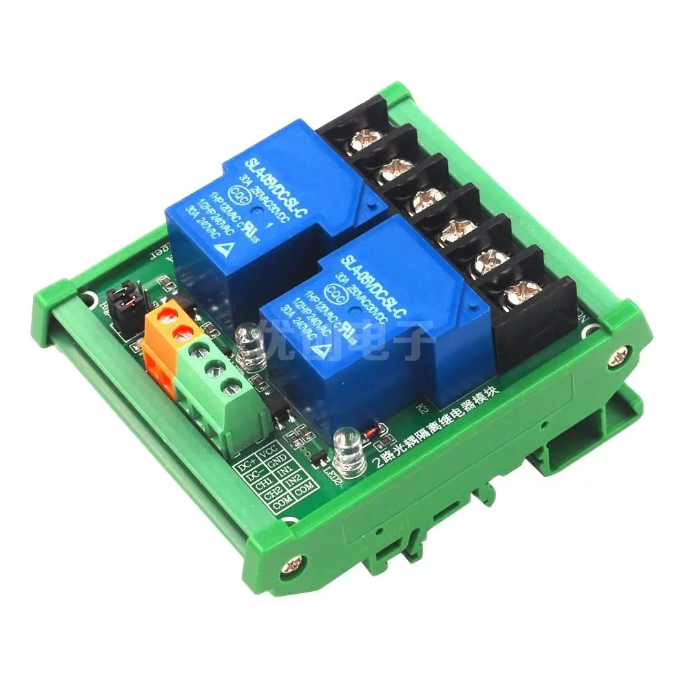 

2 channels 30A with optocoupler isolation support high and low level module 5V/12V/24V high current with guide rail