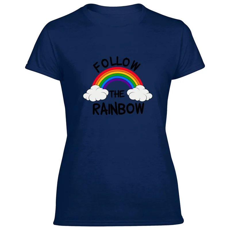 Create Fitted Follow The Rainbow ЛГБТ гей-Прайд Csd Queer футболка для мужчин Юмористическая