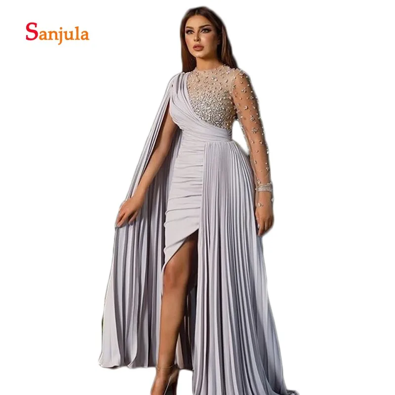 Вечерние платья в арабском стиле с бусинами из чистого тюля длинным рукавом