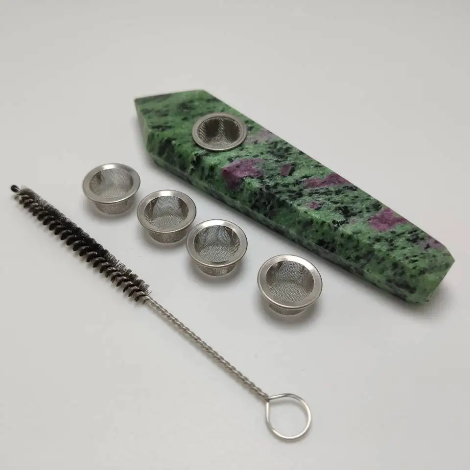 

Natural Epidote and Ruby Crystal Tube with 5pcs Screen Filters and 1 Brush